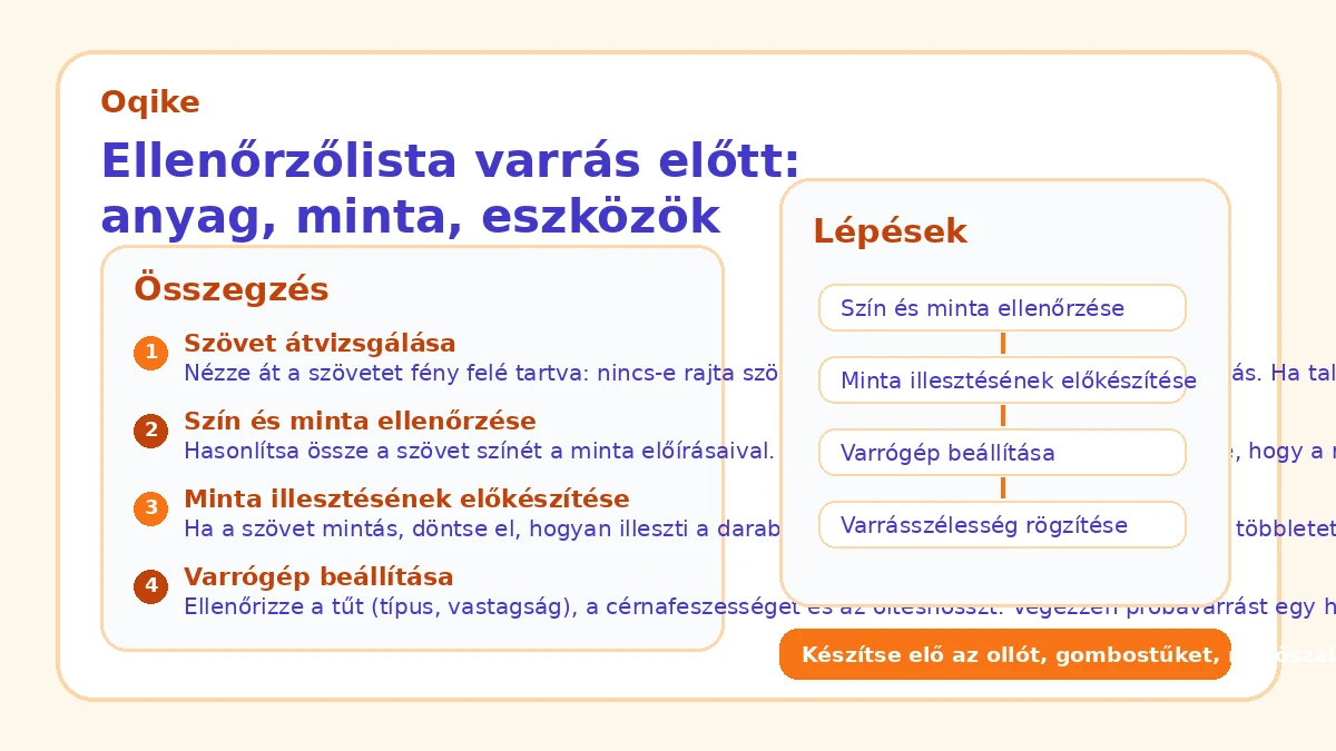 Ellenőrzőlista varrás előtt: anyag, minta, eszközök