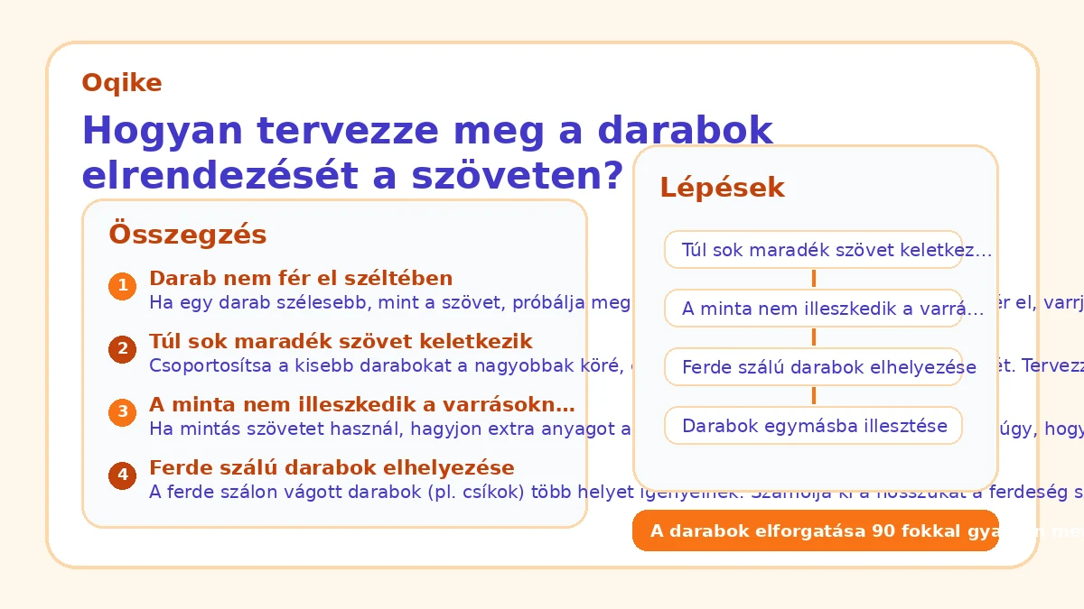 Hogyan tervezze meg a darabok elrendezését a szöveten?