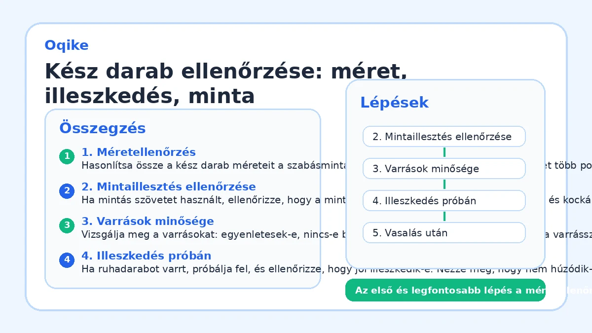 Kész darab ellenőrzése: méret, illeszkedés, minta
