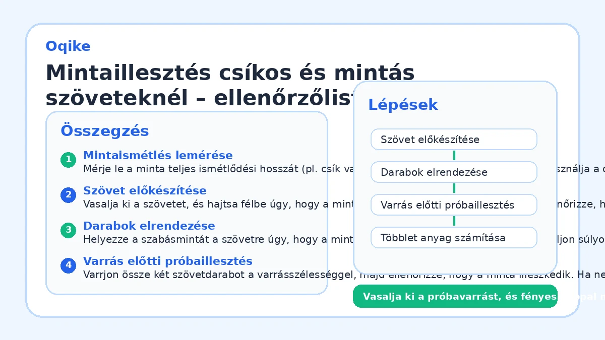 Mintaillesztés csíkos és mintás szöveteknél – ellenőrzőlista